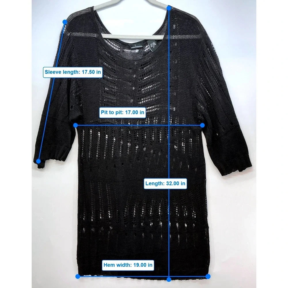 Moda International Black Open Knit‎ Tunic Sweater Sz M Boho Swim Festival Goth